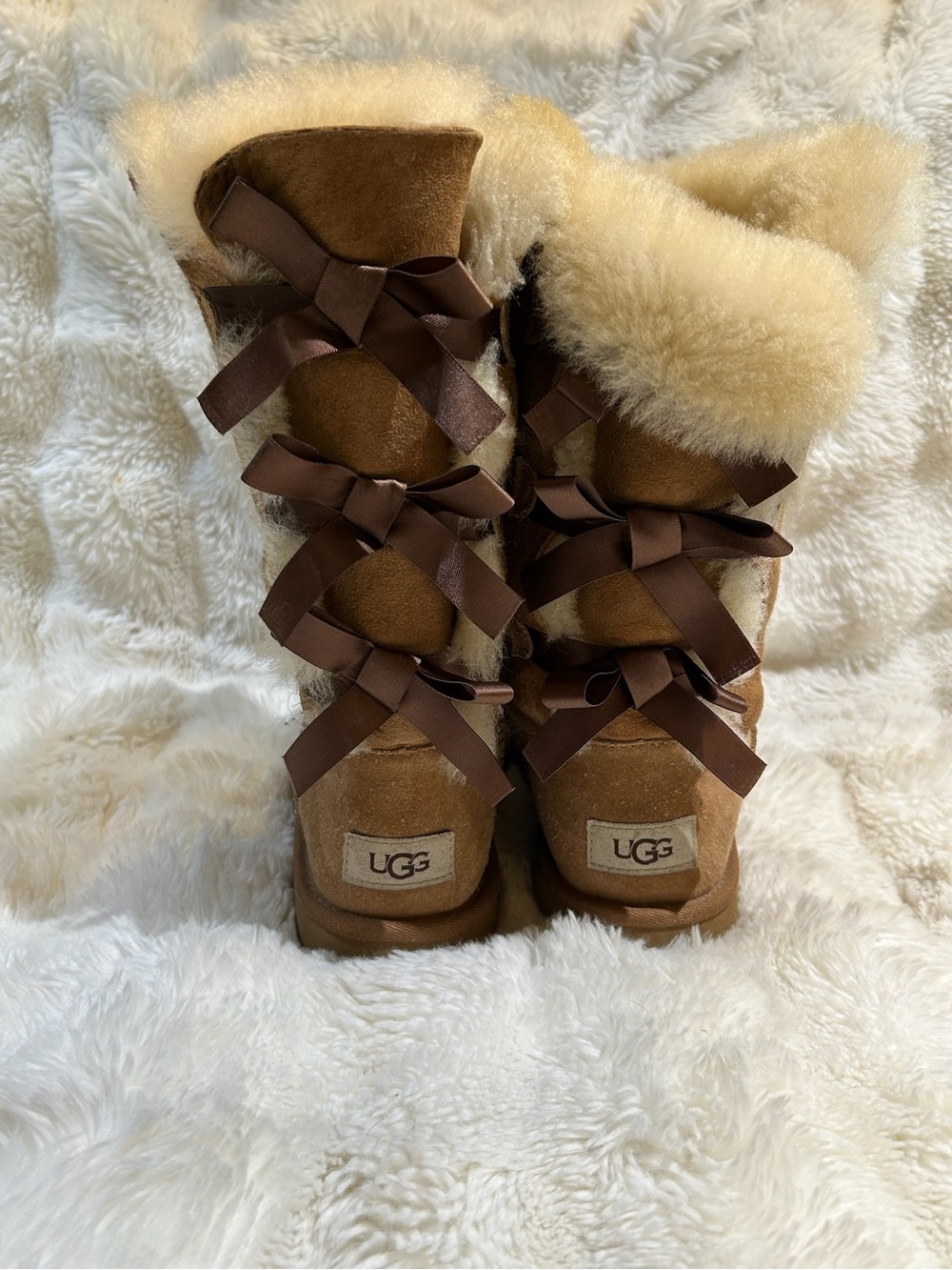 UGG Chestnut Suede Shearling Ribbon-Back Winter Boots